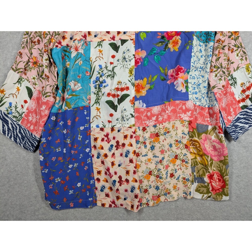 John.Mark Women Sweater Large Cardigan Open Front Floral Patchwork Mix Print - Picture 9 of 15